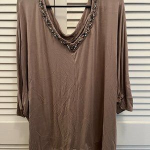 22/24 Taupe Top with Metallic & Rhinestone Details